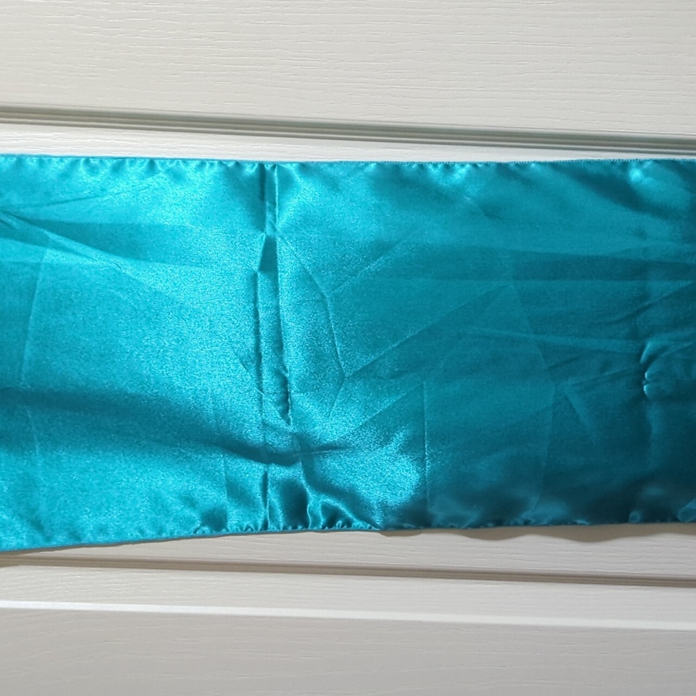 Teal color satin table runner